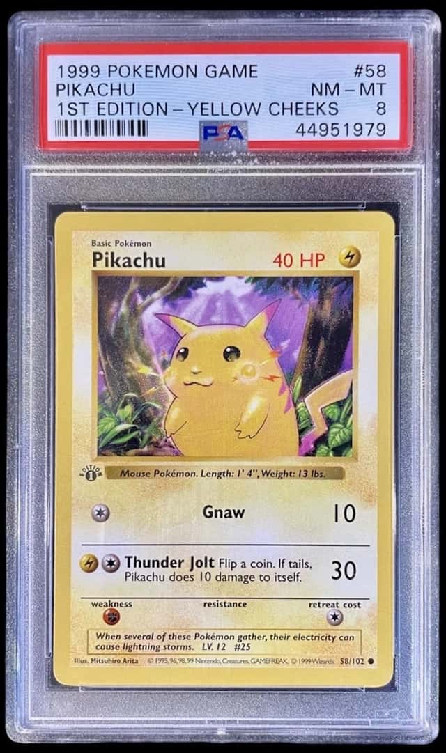 Pokémon TCG Base Set Pikachu Yellow Cheeks 1st Ed 58/102 1995 PSA 8 Cert
