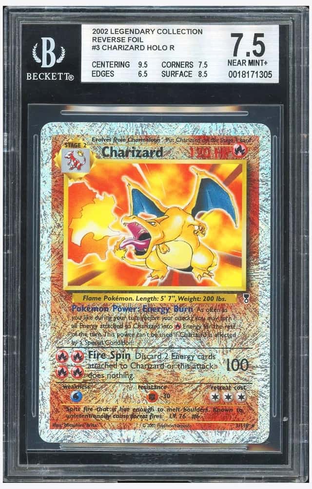 Pokemon BGS 7.5 Charizard Reverse Holo 2002 3/110 Legendary Collection English