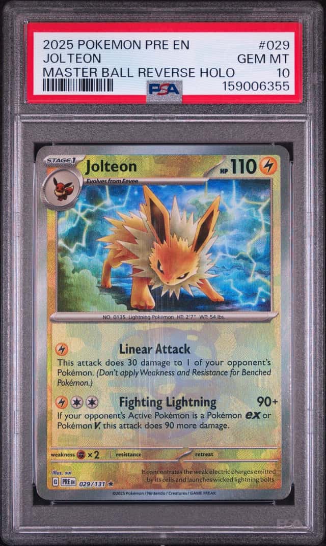 2025 POKEMON PRE EN-PRISMATIC EVOLUTIONS MASTER BALL REVERSE HOLO JOLTEON PSA 10
