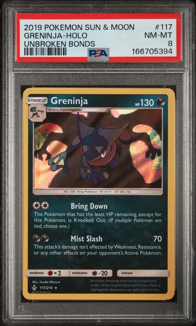 2019 Pokemon Sun & Moon Unbroken Bonds #117 Greninja - Holo PSA 8 NM-MT