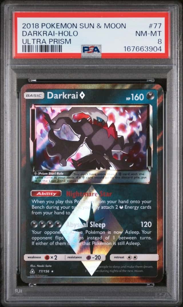 2018 POKEMON SUN & MOON ULTRA PRISM #77 DARKRAI-HOLO PSA 8