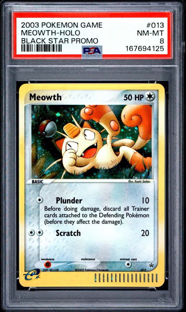 2003 POKEMON BLACK STAR PROMO #013 MEOWTH-HOLO PSA 8