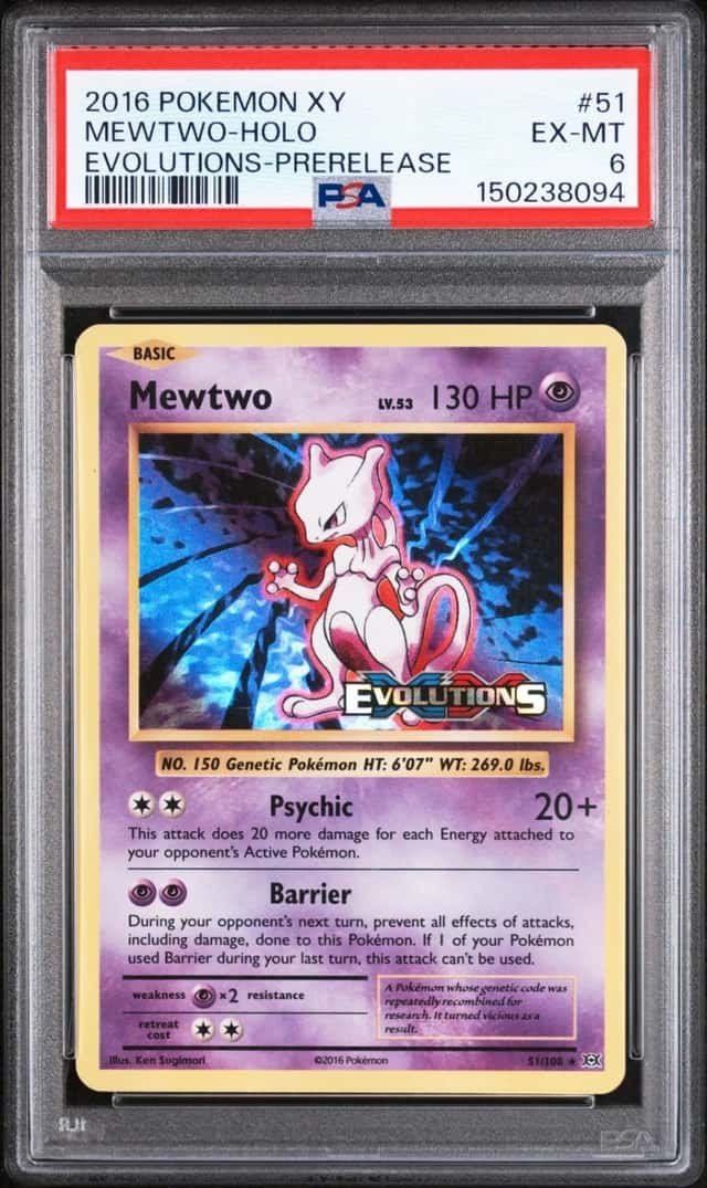 2016 POKEMON XY EVOLUTIONS PRERELEASE #51 MEWTWO-HOLO PSA 6