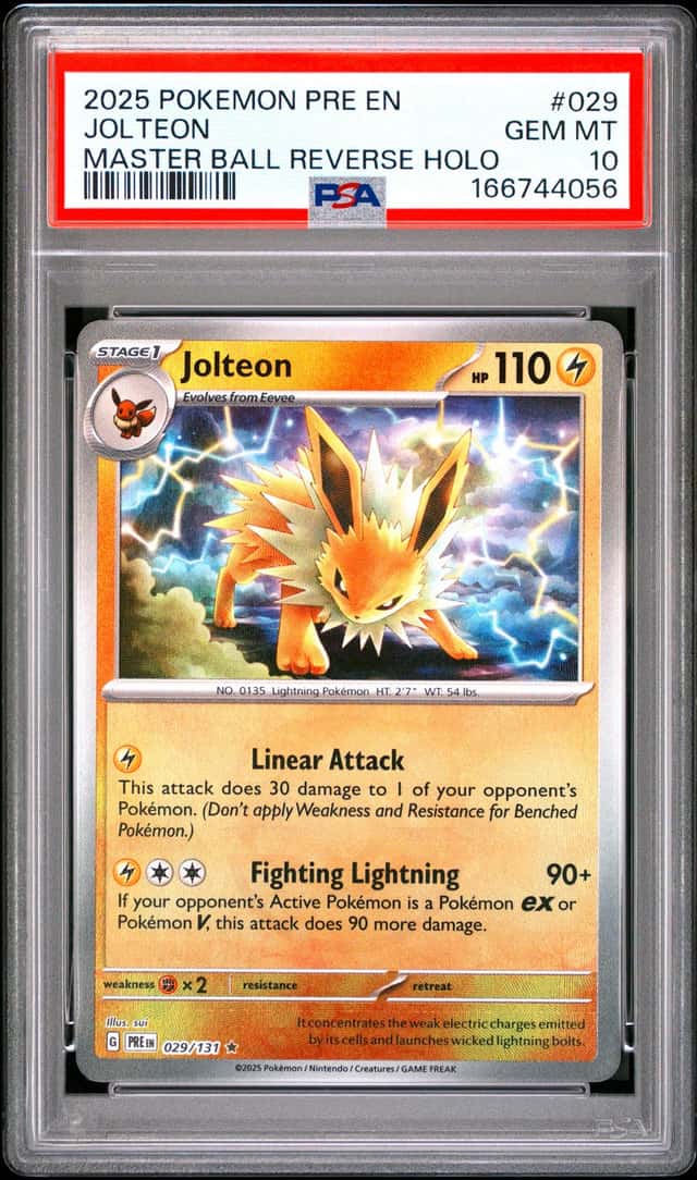 2025 POKEMON PRE EN-PRISMATIC EVOLUTIONS MASTER BALL REVERSE HOLO JOLTEON PSA 10