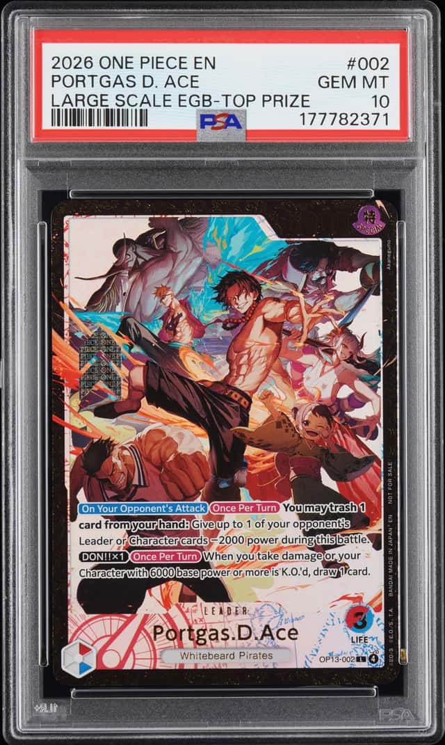 2026 ONE PIECE PROMOS #002 PORTGAS D. ACE LARGE SCALE EGB-TOP PRIZE PSA 10 GEM