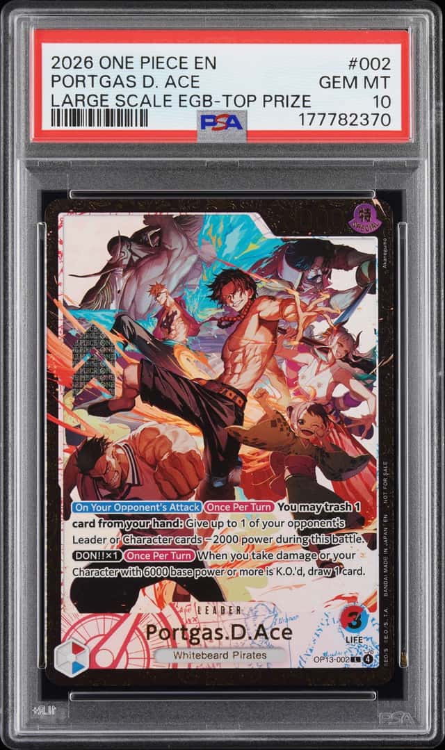 2026 ONE PIECE PROMOS #002 PORTGAS D. ACE LARGE SCALE EGB-TOP PRIZE PSA 10 GEM