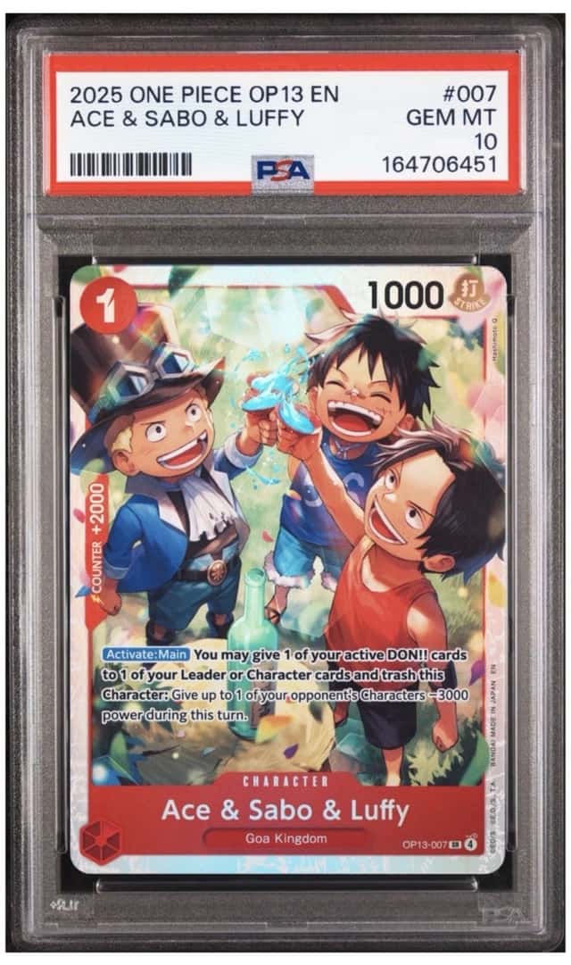 Bandai One Piece OP13 EN Ace & Sabo & Luffy OP13-007 SR Holo PSA 10