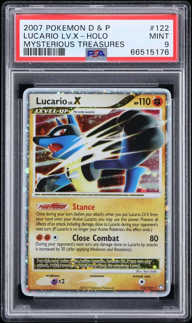 2007 Pokemon Diamond & Pearl Mysterious Treasures Holo Lucario LV.X #122 PSA 9 MINT