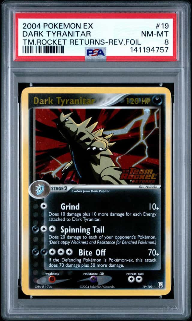 2004 Pokemon EX Team Rocket Returns Reverse Holo Dark Tyranitar #19 PSA 8 NM-MT