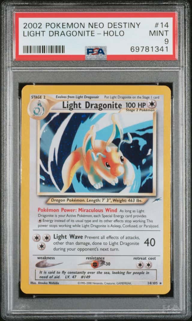 2002 Pokemon Neo Destiny Holo Light Dragonite #14 PSA 9 MINT