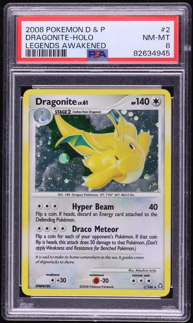 2008 Pokemon Diamond & Pearl Legends Awakened Holo Dragonite #2 PSA 8 NM-MT