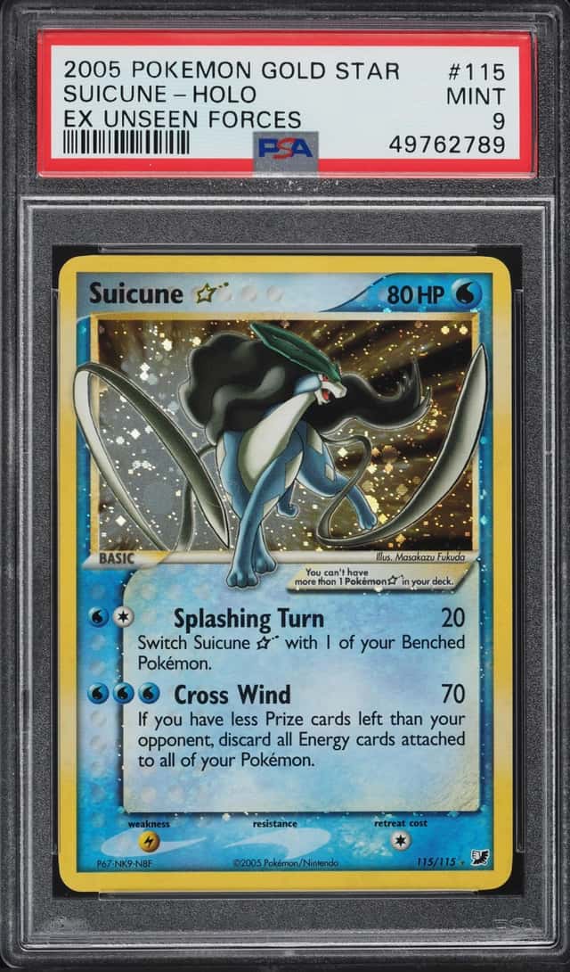 2005 Pokemon EX Unseen Forces Holo Suicune Gold Star #115 PSA 9 MINT