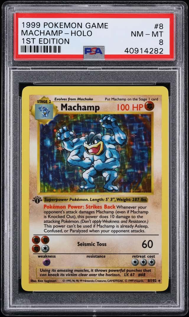 1999 Pokemon Base Set 1st Edition Holo Machamp #8 PSA 8 NM-MT