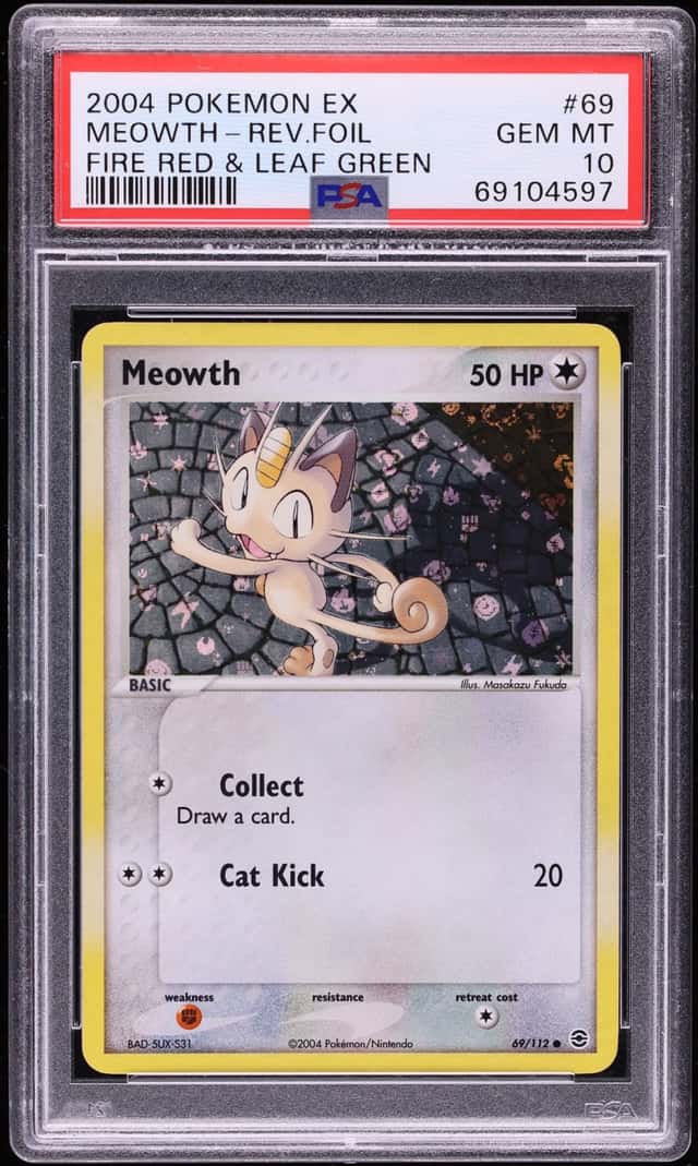 2004 Pokemon EX Fire Red & Leaf Green Reverse Holo Meowth #69 PSA 10 GEM MINT