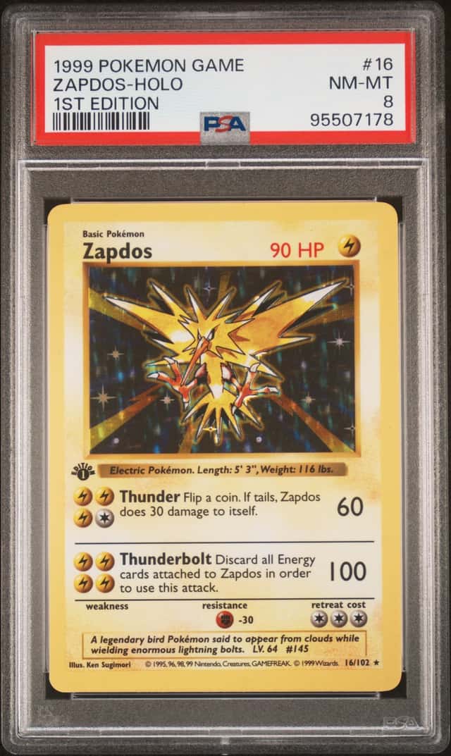 1999 Pokemon Base Set Shadowless 1st Edition Holo Zapdos #16 PSA 8 NM-MT