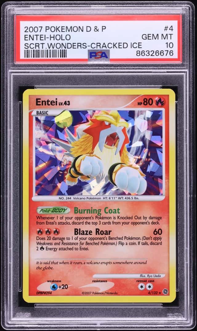 2007 Pokemon Diamond & Pearl Secret Wonders Cracked Ice Holo Entei #4 PSA 10 GEM MINT