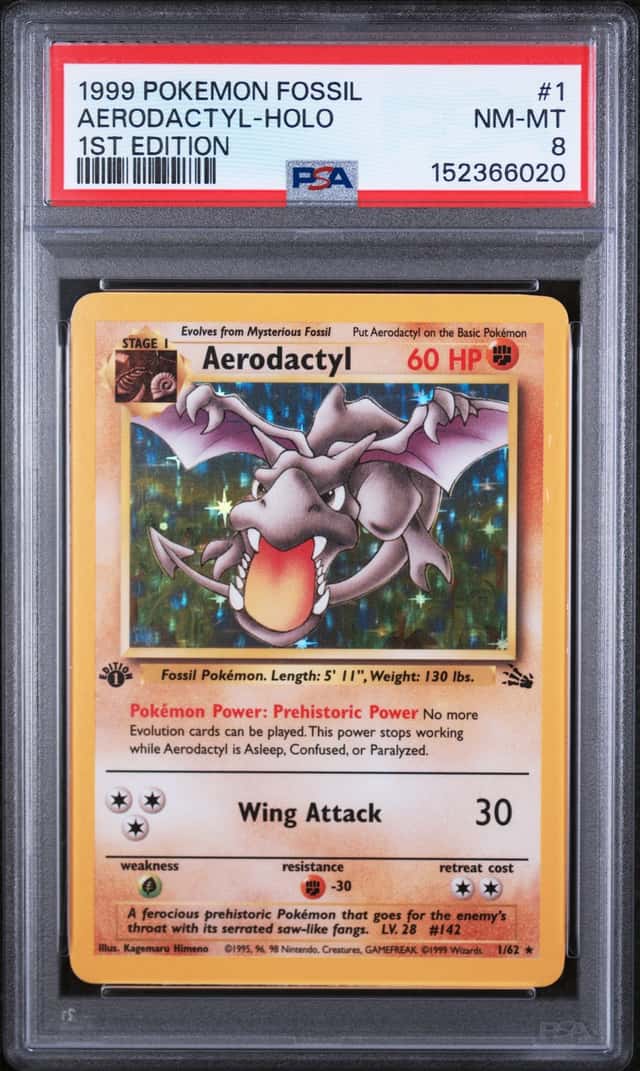 1999 Pokemon Fossil 1st Edition Holo Aerodactyl #1 PSA 8 NM-MT