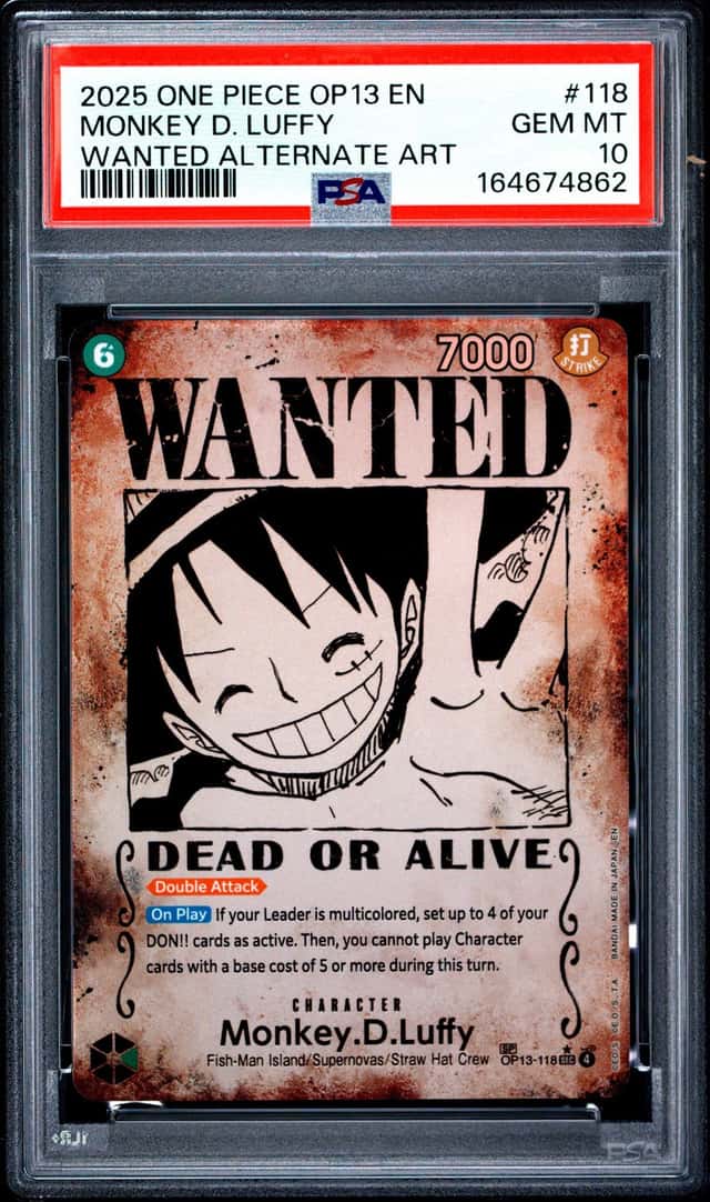 2025 One Piece Carrying On His Will Wanted SEC SP Alt Art Monkey D. Luffy #OP13-118 PSA 10