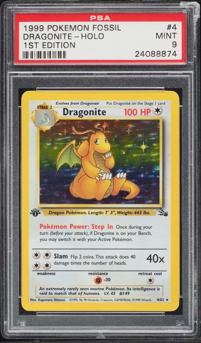 1999 Pokemon Fossil 1st Edition Holo Dragonite #4 PSA 9 MINT