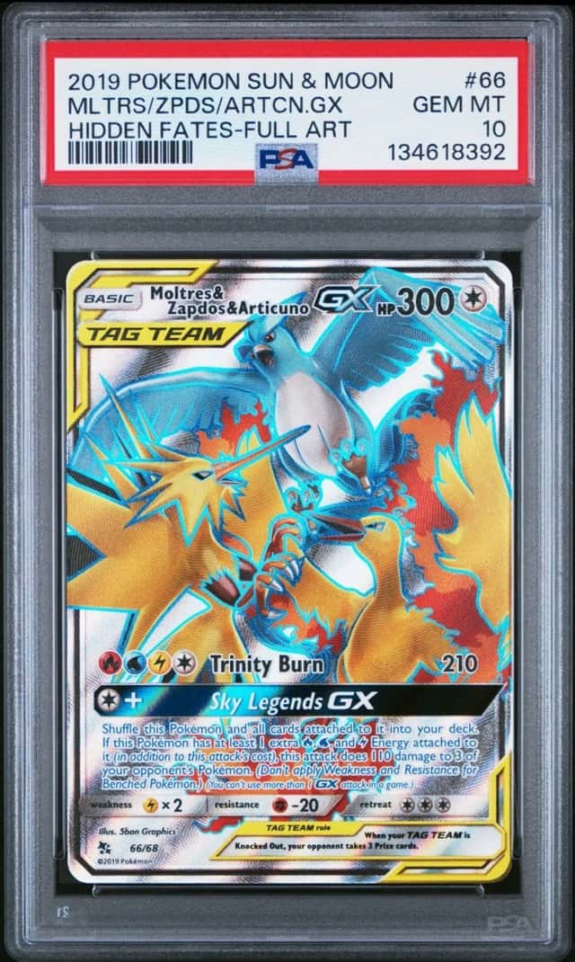 Pokemon Hidden Fates Moltres & Zapdos & Articuno GX 66/68 TAG TEAM PSA 10