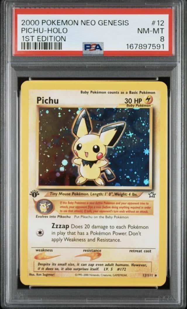 2000 Nintendo Pokémon TCG Neo Genesis 1st Ed Pichu Holo Rare 12/111 PSA 8