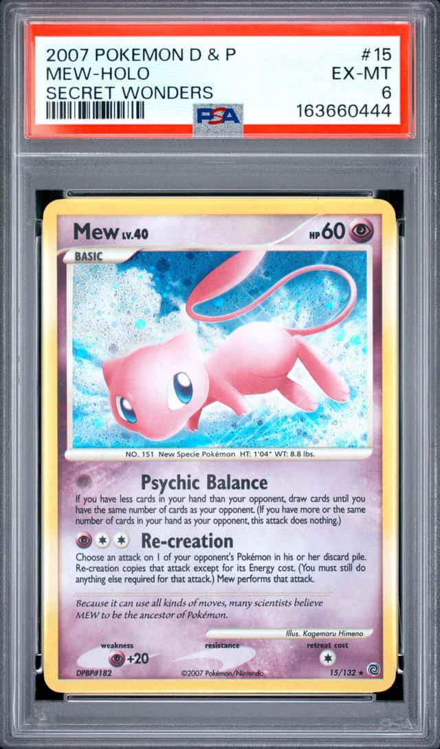 2007 POKEMON DIAMOND & PEARL SECRET WONDERS #15 MEW-HOLO PSA 6