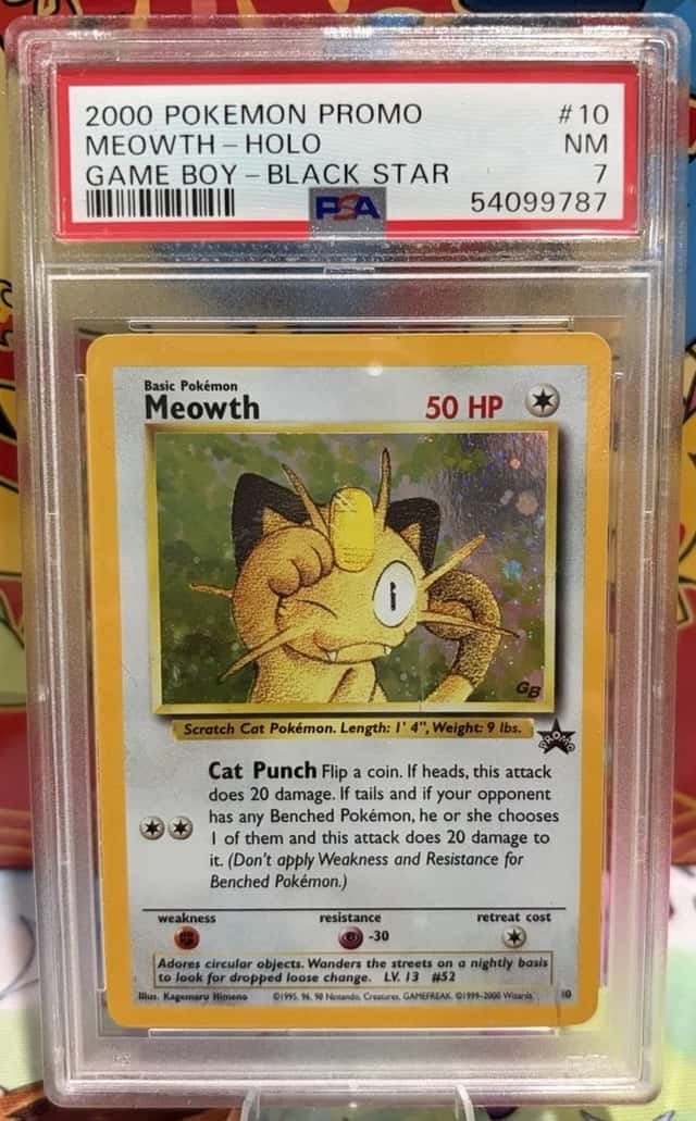 2000 POKEMON PROMO BLACK STAR GAME BOY #10 MEOWTH-HOLO PSA 7