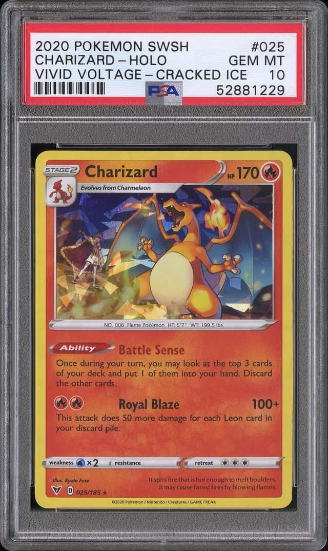 2020 POKEMON SWORD & SHIELD VIVID VOLTAGE CRACKED ICE #025 CHARIZARD-HOLO PSA 10