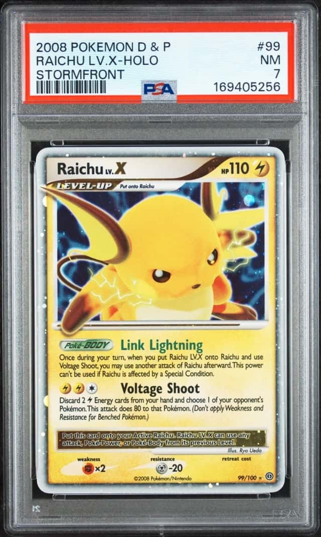 2008 POKEMON DIAMOND & PEARL STORMFRONT #99 RAICHU LV.X-HOLO PSA 7