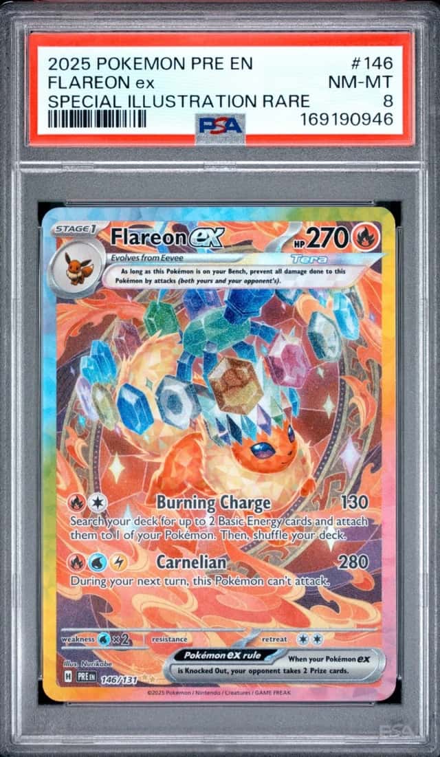 2025 POKEMON PRISMATIC EVOLUTIONS SPECIAL ILLUSTRATION RARE FLAREON EX PSA 8