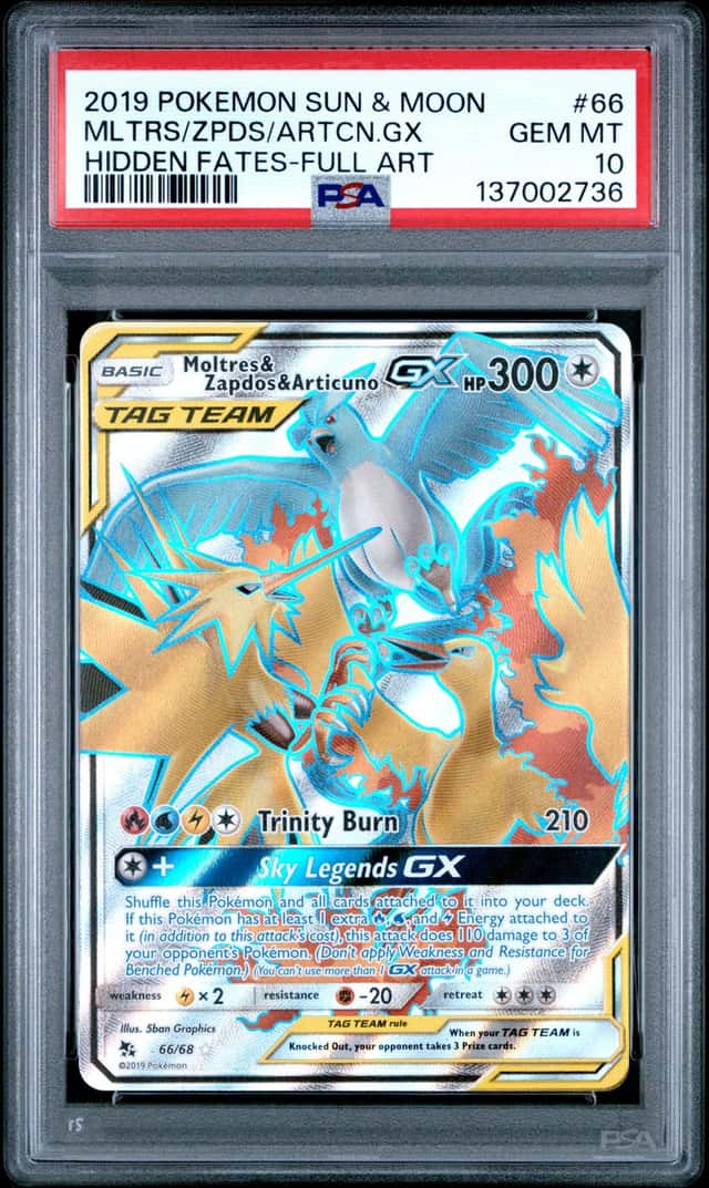 2019 Pokemon MOLTRES & ZAPDOS & ARTICUNO GX #66/68 Hidden Fate Ultra Rare PSA 10
