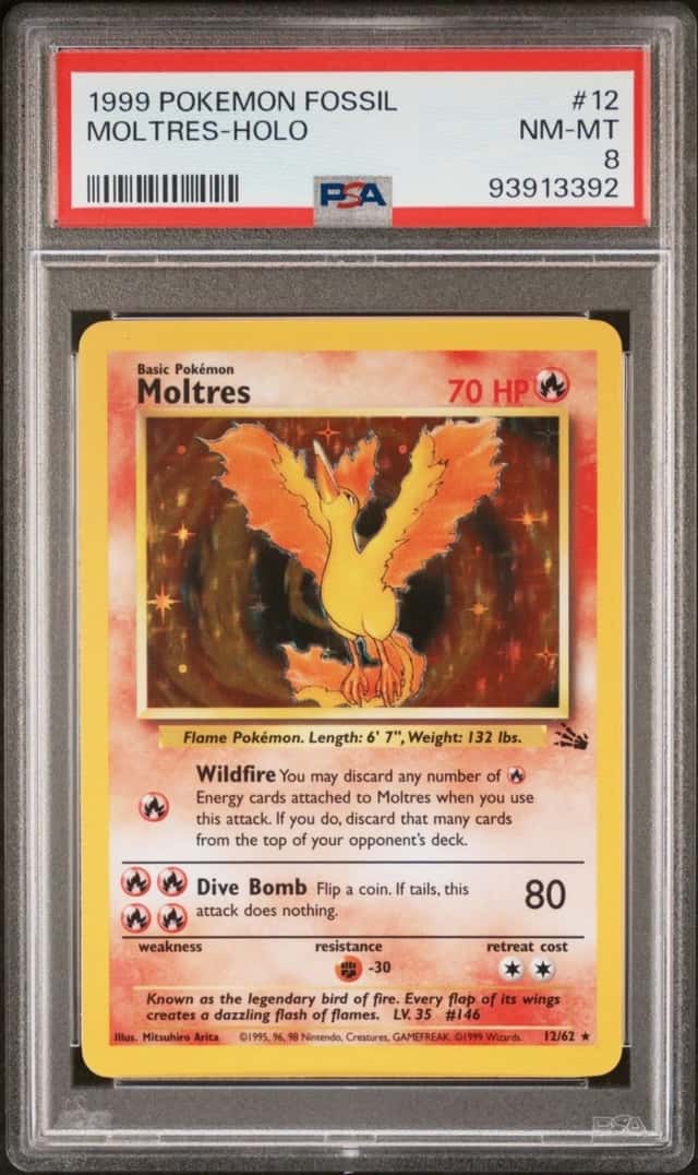 1999 Pokemon Card Moltres 12/62 Fossil Holo PSA 8