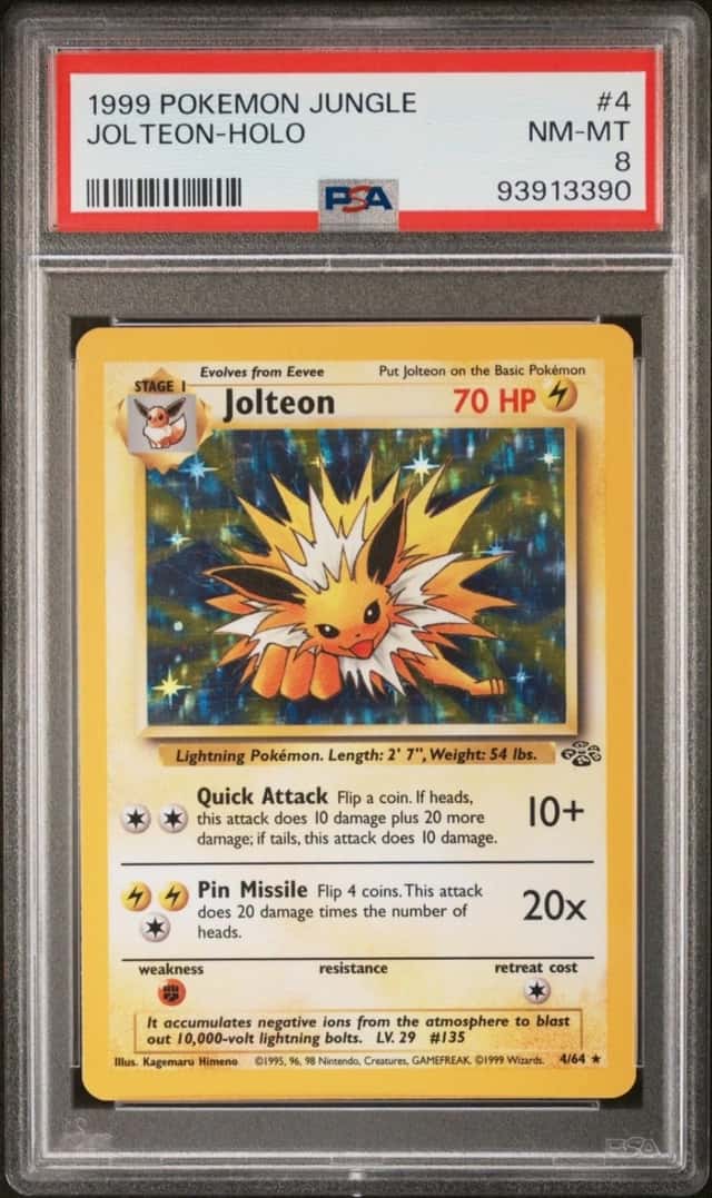 1999 Pokemon Card Jolteon 4/64 Jungle Set Holo PSA 8
