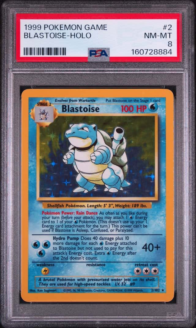 1999 Pokemon Gand Blastoise 002/102 Base Set Holo PSA 8