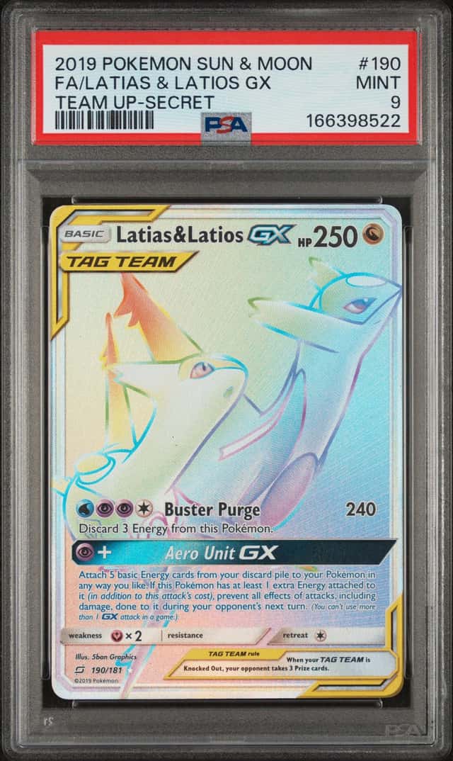 Pokemon TCG 2019 Latias & Latios GX TAG TEAM Secret Rare 190/181 Holo PSA 9