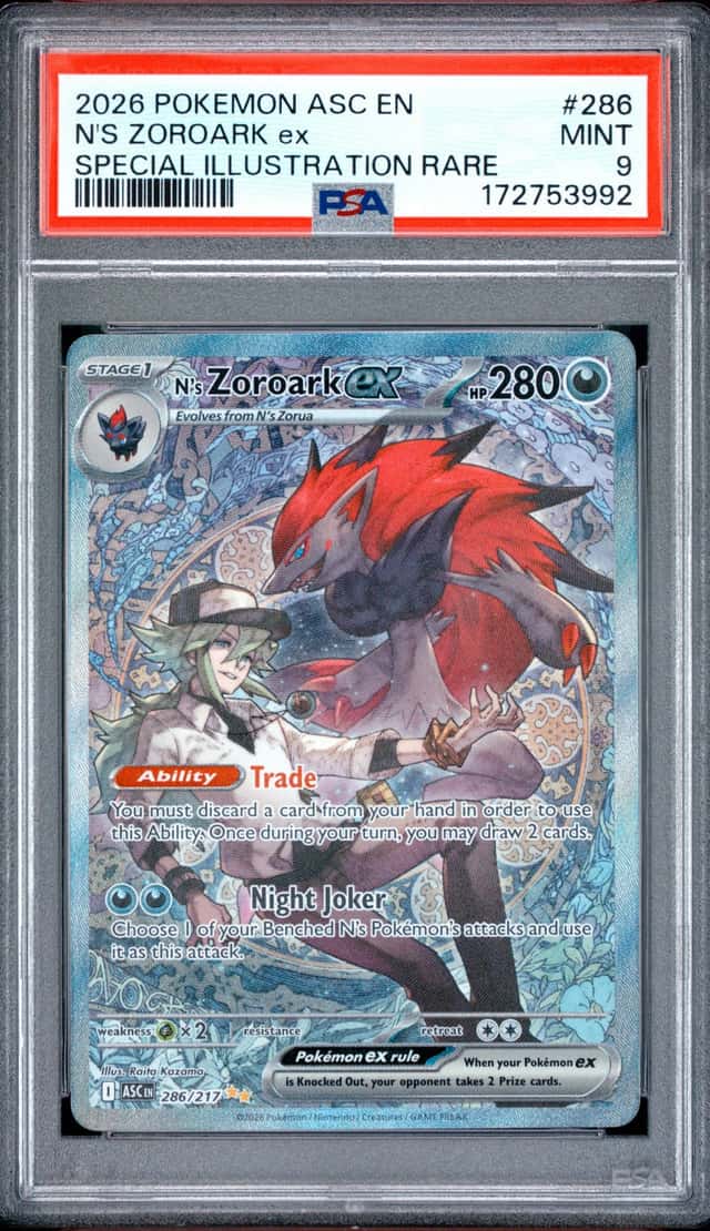 2026 POKEMON ASCENDED HEROES SPECIAL ILLUSTRATION RARE #286 N'S ZOROARK EX PSA 9