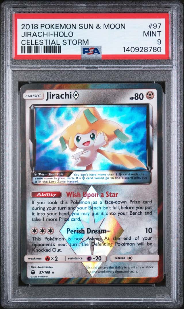 PSA 9 2018 Pokemon Celestial Storm Jirachi Prism Star Holo 97/168 Cert 140928780