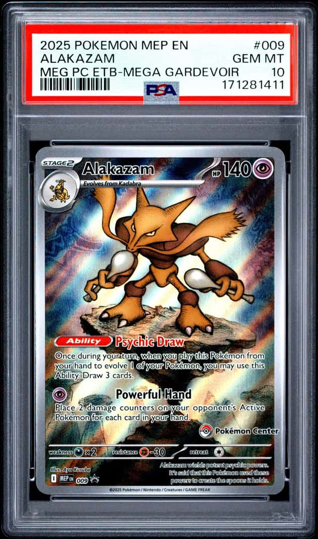 2025 Pokemon Center MEP En MEG PC ETB Mega Gardevoir #009 Alakazam PSA 10
