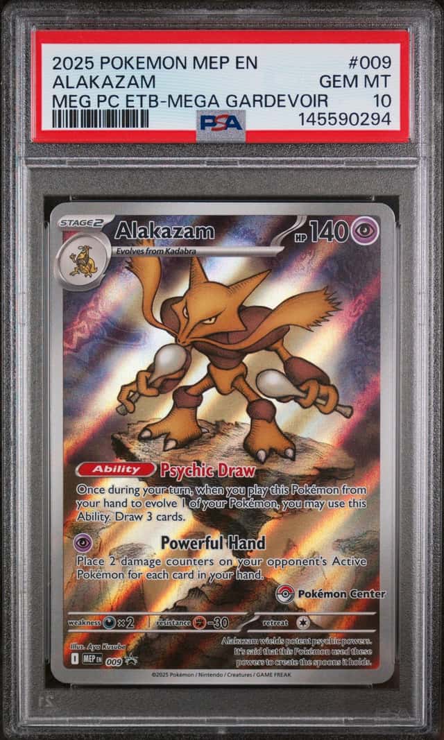 2025 Pokemon Center MEP En MEG PC ETB Mega Gardevoir #009 Alakazam PSA 10