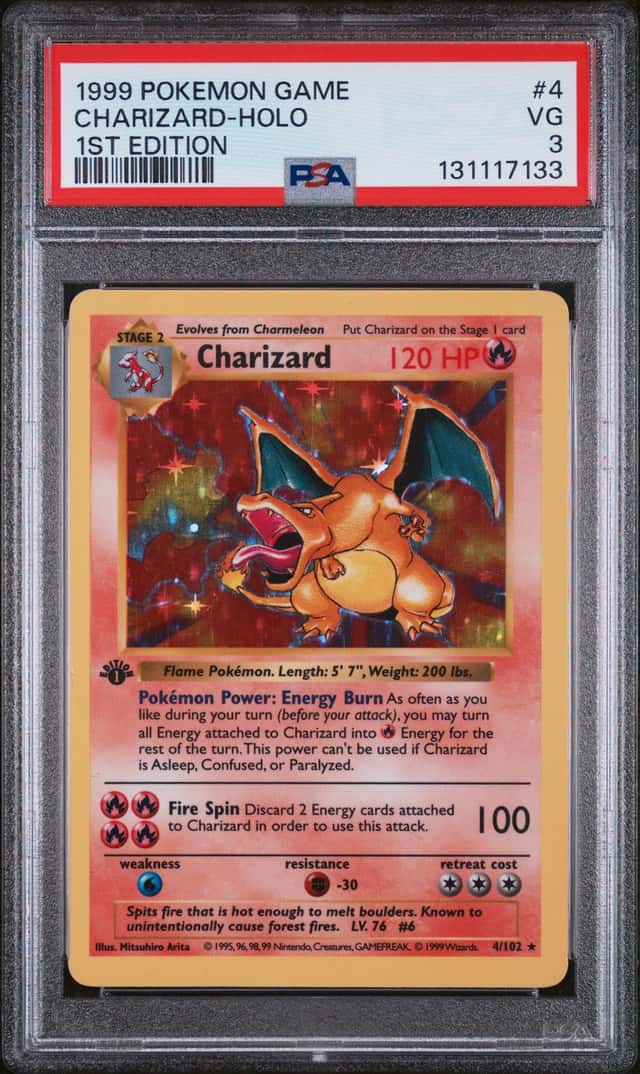 1999 Pokemon Base Set 1st Edition Charizard Holo 4/102 PSA 3 Cert 131117133