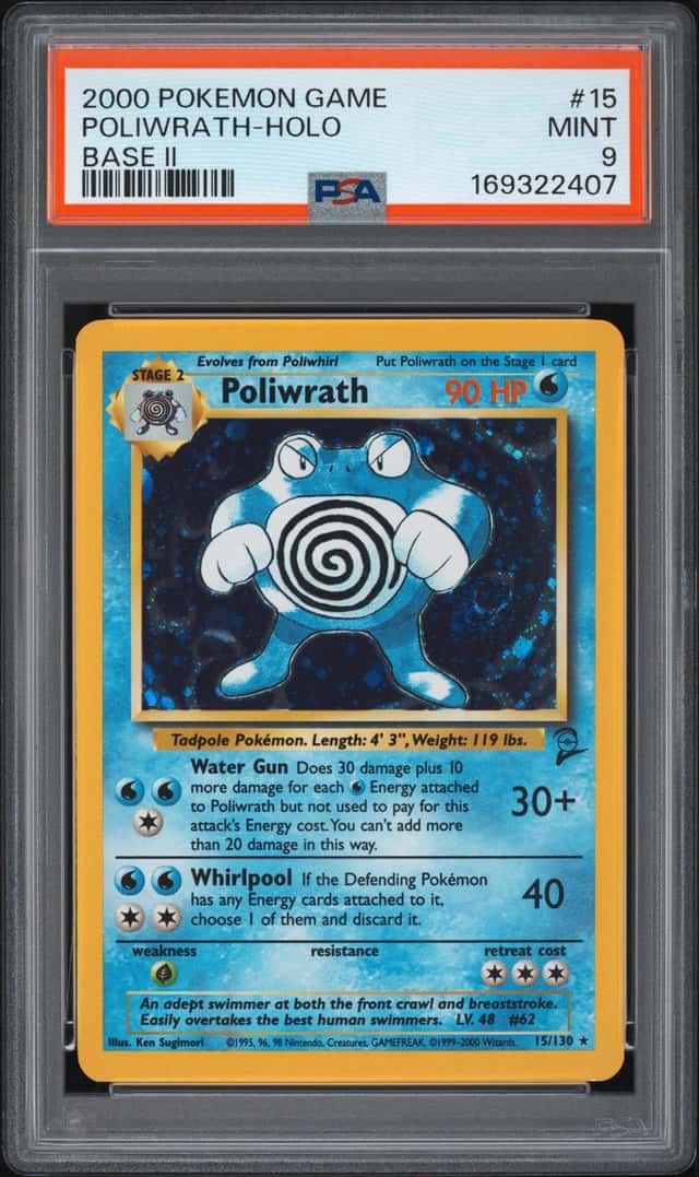 2000 Pokémon English Base II Set Poliwrath Holo #15 PSA 9 MT Vintage WOTC