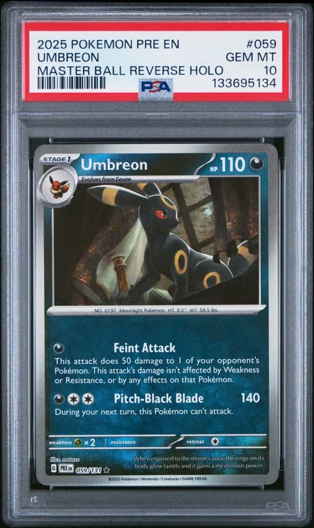 2025 POKEMON PRE EN-PRISMATIC EVOLUTIONS MASTER BALL REVERSE HOLO UMBREON PSA 10