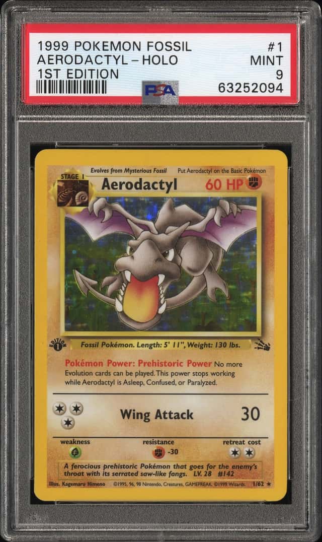 1999 POKEMON FOSSIL 1ST EDITION #1 AERODACTYL-HOLO PSA 9