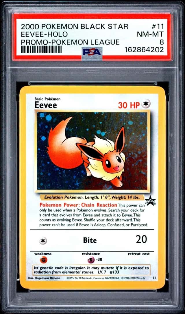 2000 POKEMON PROMO BLACK STAR POKEMON LEAGUE #11 EEVEE-HOLO PSA 8