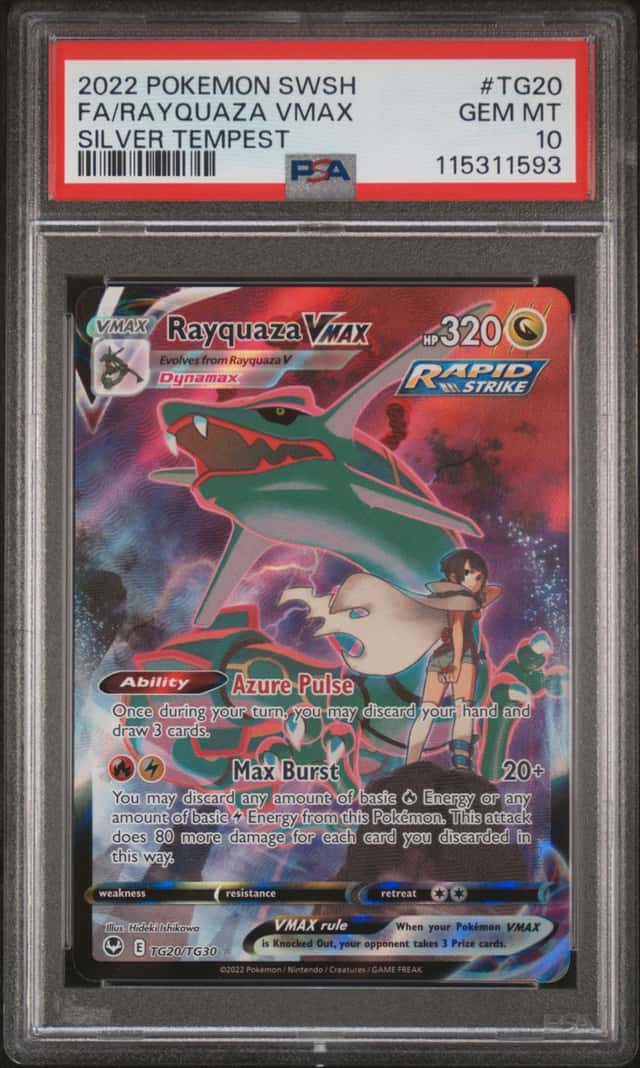 2022 POKEMON SWORD & SHIELD SILVER TEMPEST #TG20 FULL ART/RAYQUAZA VMAX PSA 10