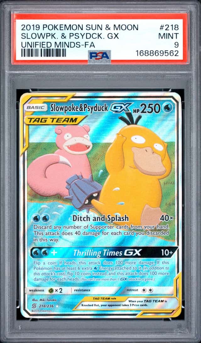 2019 POKEMON SUN & MOON UNIFIED MINDS #218 FULL ART/SLOWPOKE & PSYDUCK GX PSA 9