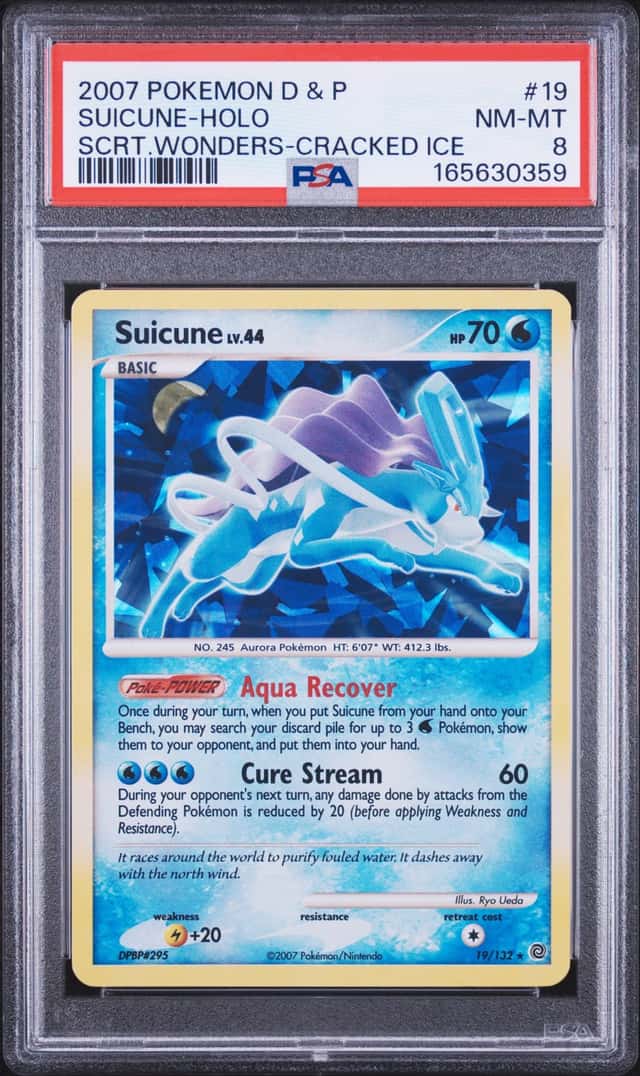 2007 POKEMON DIAMOND & PEARL SECRET WONDERS CRACKED ICE #19 SUICUNE-HOLO PSA 8