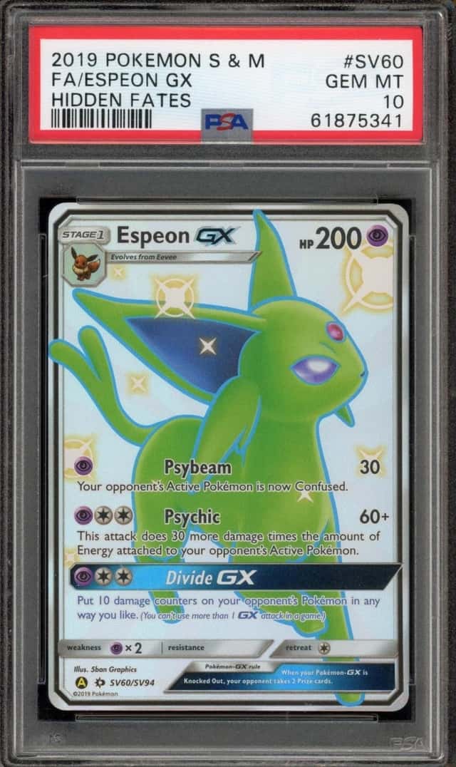 Pokemon Espeon Gx Hidden Fates Full Art SV60/SV94 PSA 10 Gem Mint