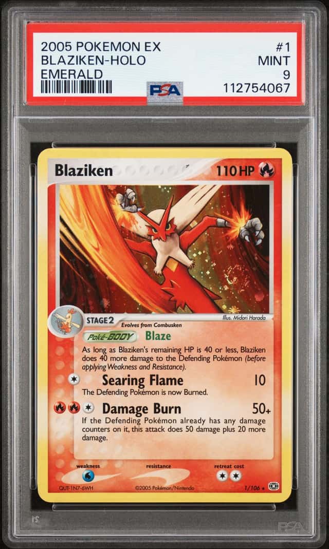 Pokemon Blaziken Holo Emerald 1/106 PSA 9 Mint with Swirl