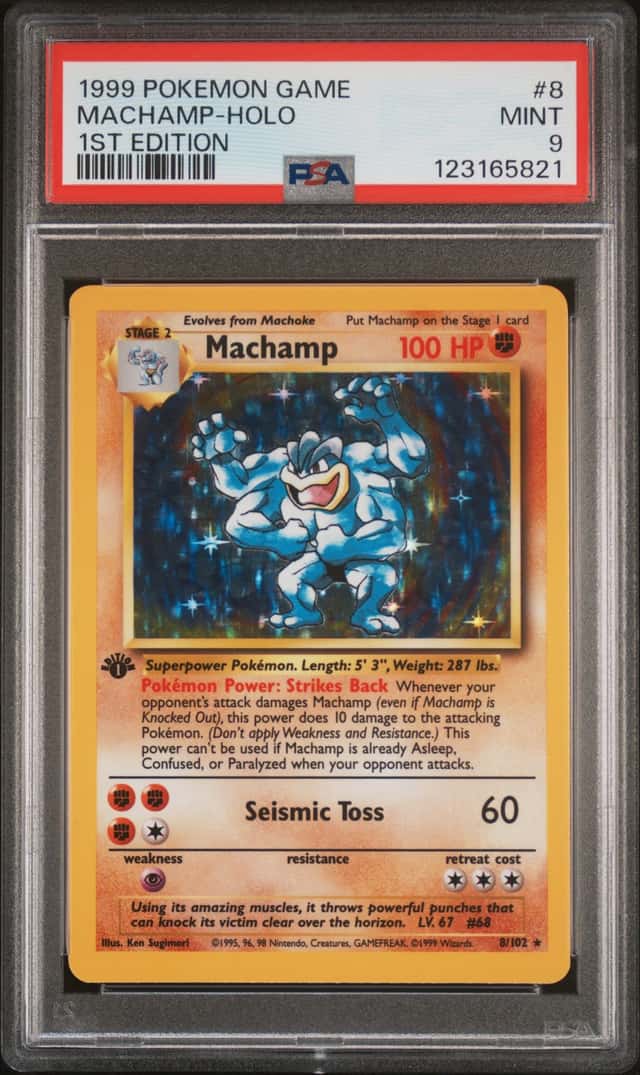 1999 POKEMON BASE SET 1ST EDITION #8 MACHAMP-HOLO PSA 9